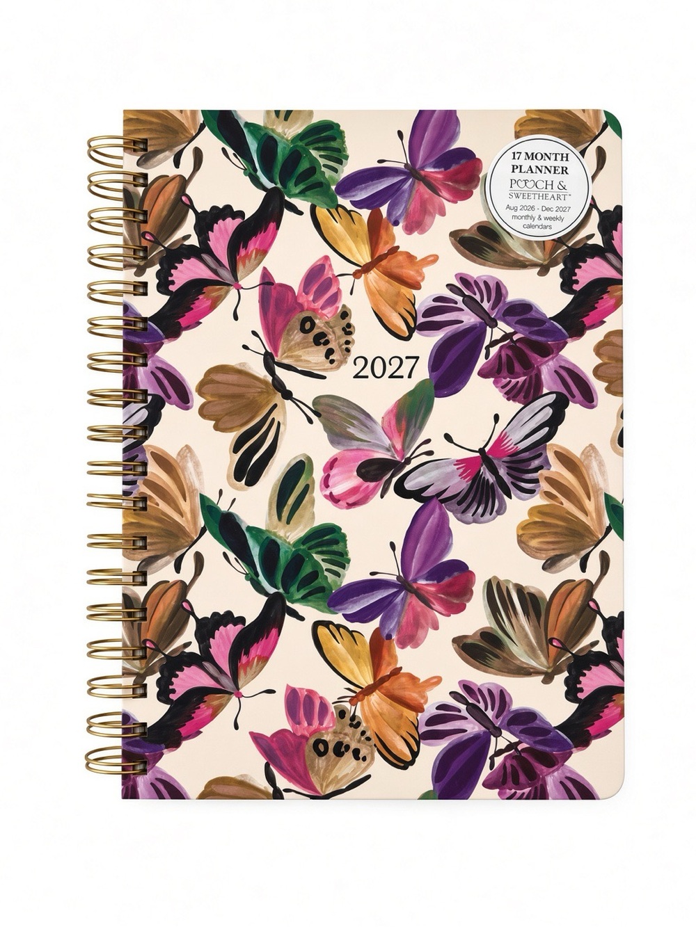Pooch & Sweetheart 17 Month Planner Butterfly Aug 2026-Dec 2027 Weekly Monthly